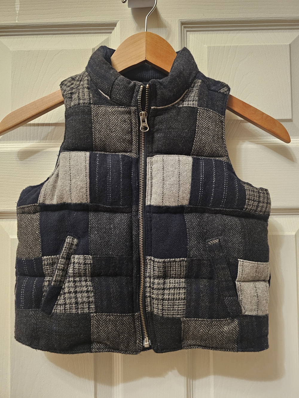 GAP Kids Patchwork Quilted Vest - Navy & Gray